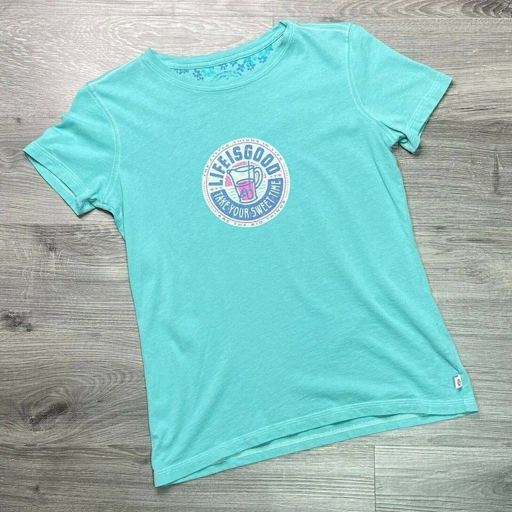 LIFE IS GOOD | sz XS Women's Teal Take Your Sweet Time Short Sleeve Graphic Tee